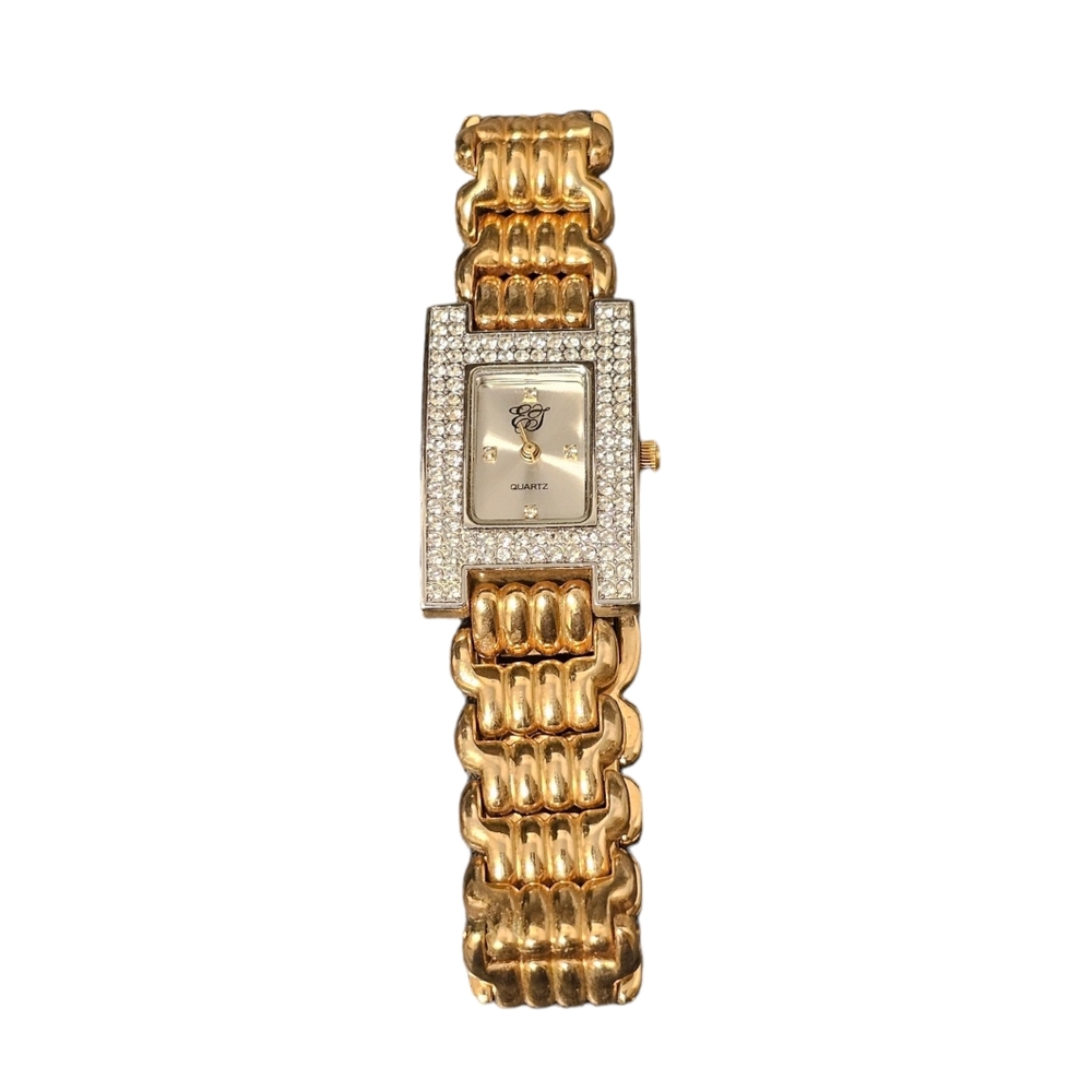 Vintage Liz Taylor Watch White Diamonds Gold Tone Rhinestones (Needs Battery)